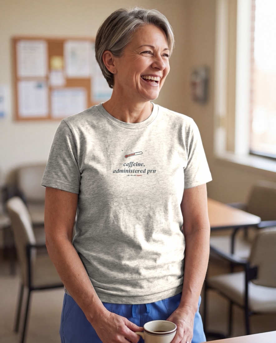 Caffeine, Administered PRN tee, worn candid on-body